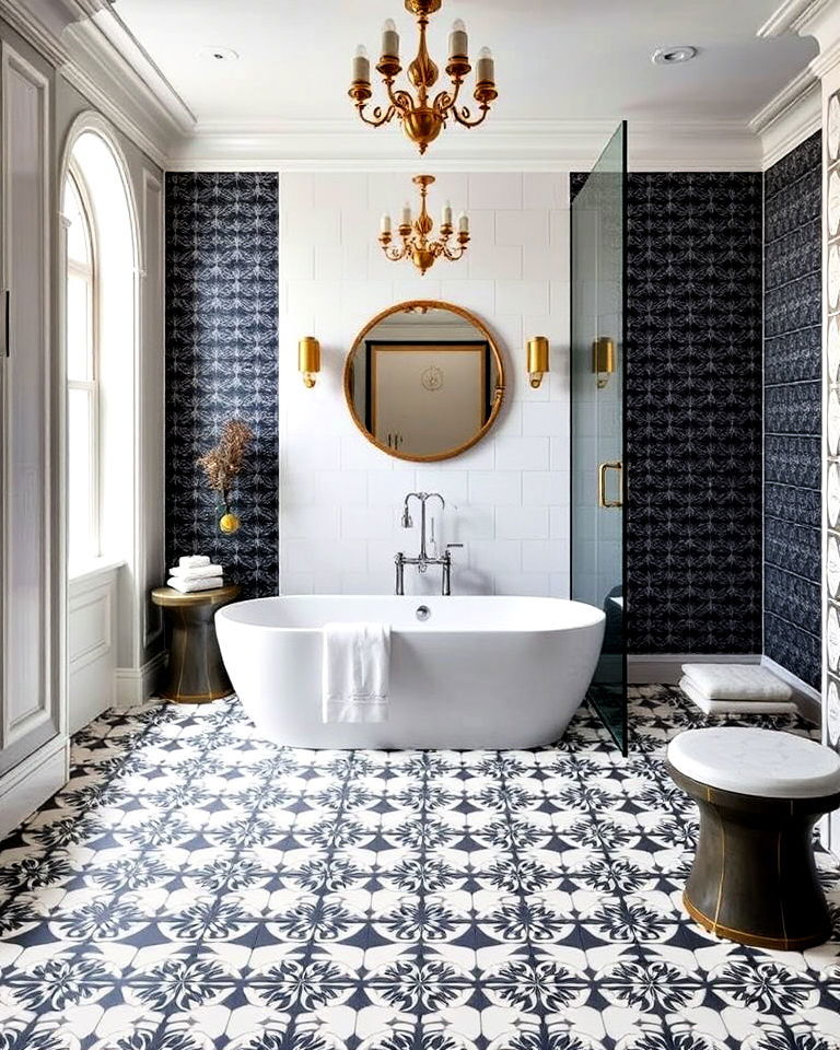 eye catching floor patterns maximalist bathroom
