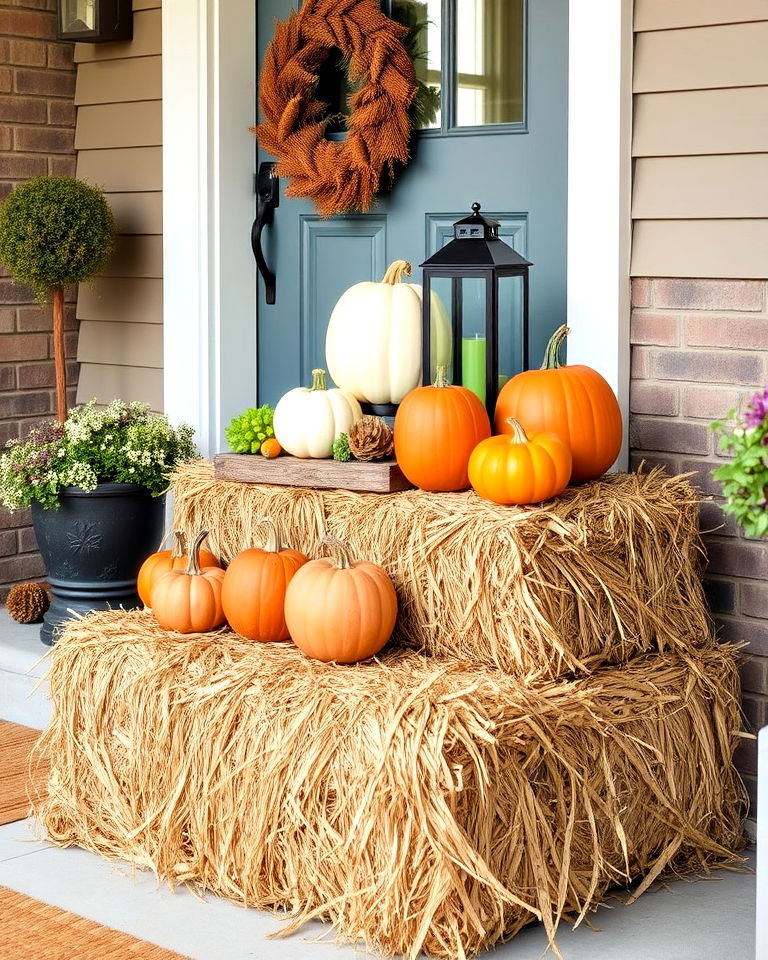 fall decorating idea using hay bales