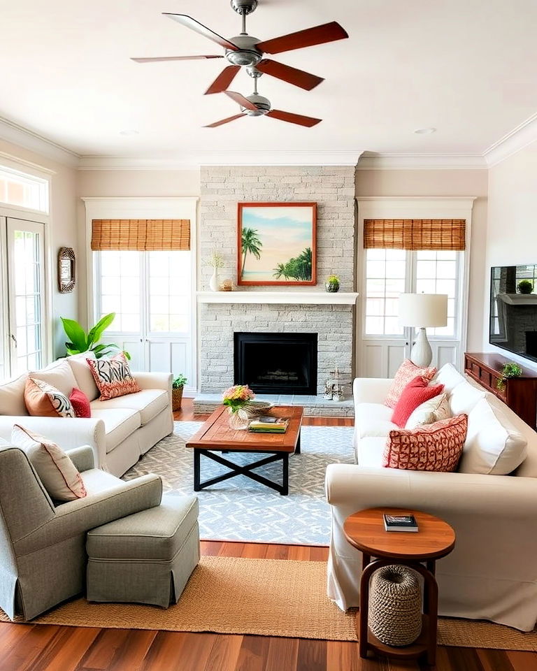 family friendly beach living room with durable fabrics