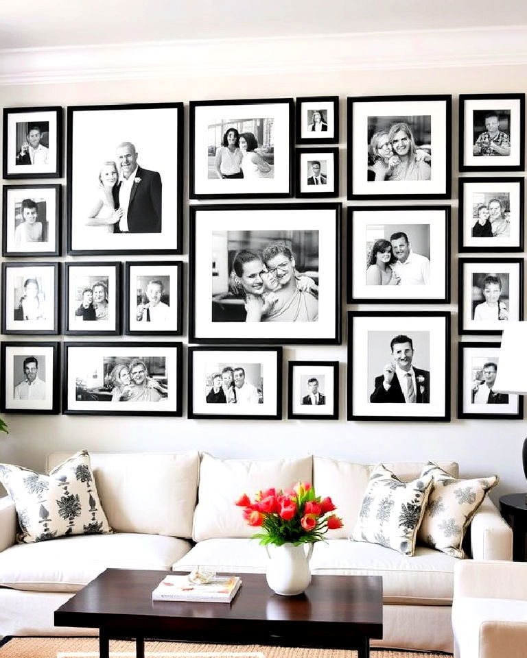 family photo gallery wall for your preppy living room