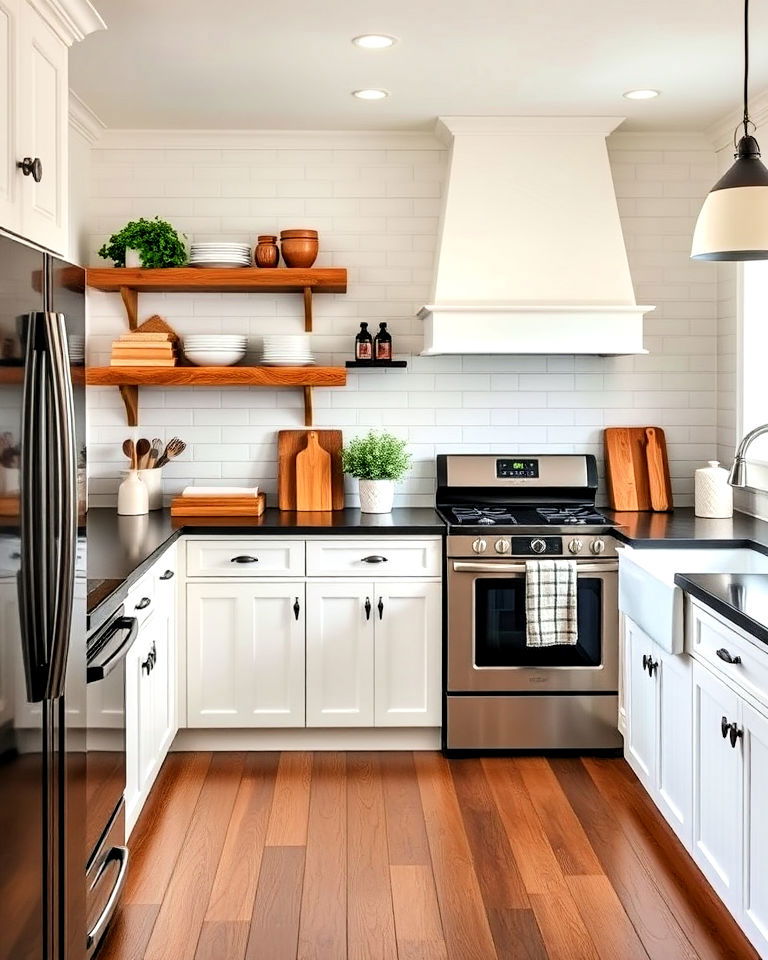 farmhouse charm kitchen with wood accents