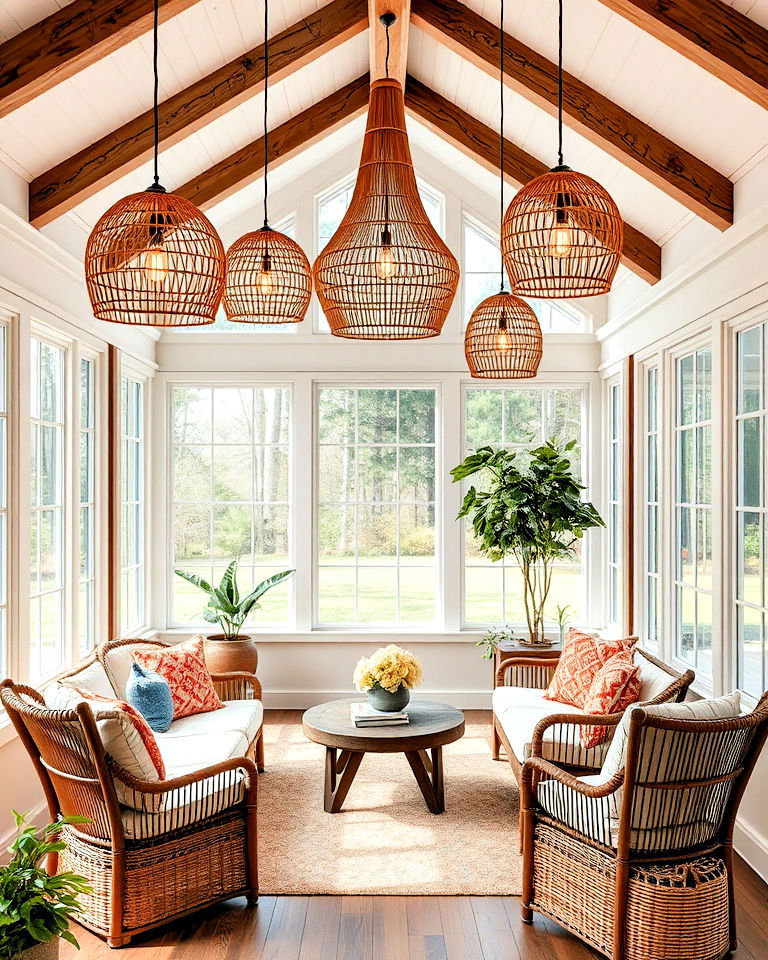 farmhouse inspired rattan pendant lighting