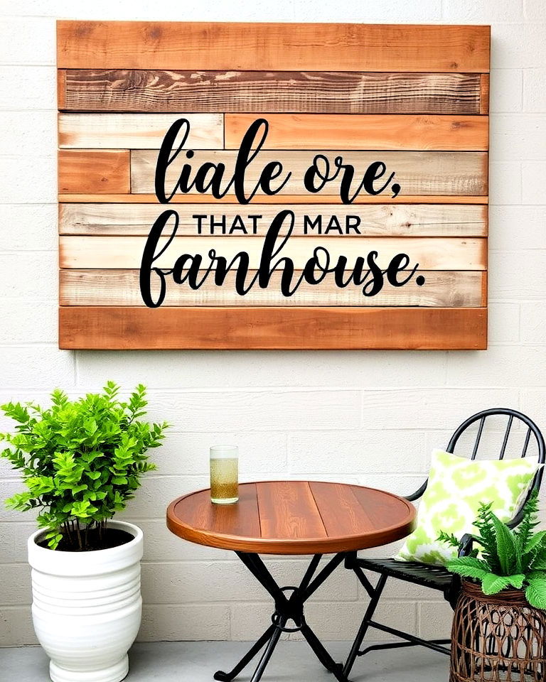 farmhouse inspired reclaimed wood patio wall art