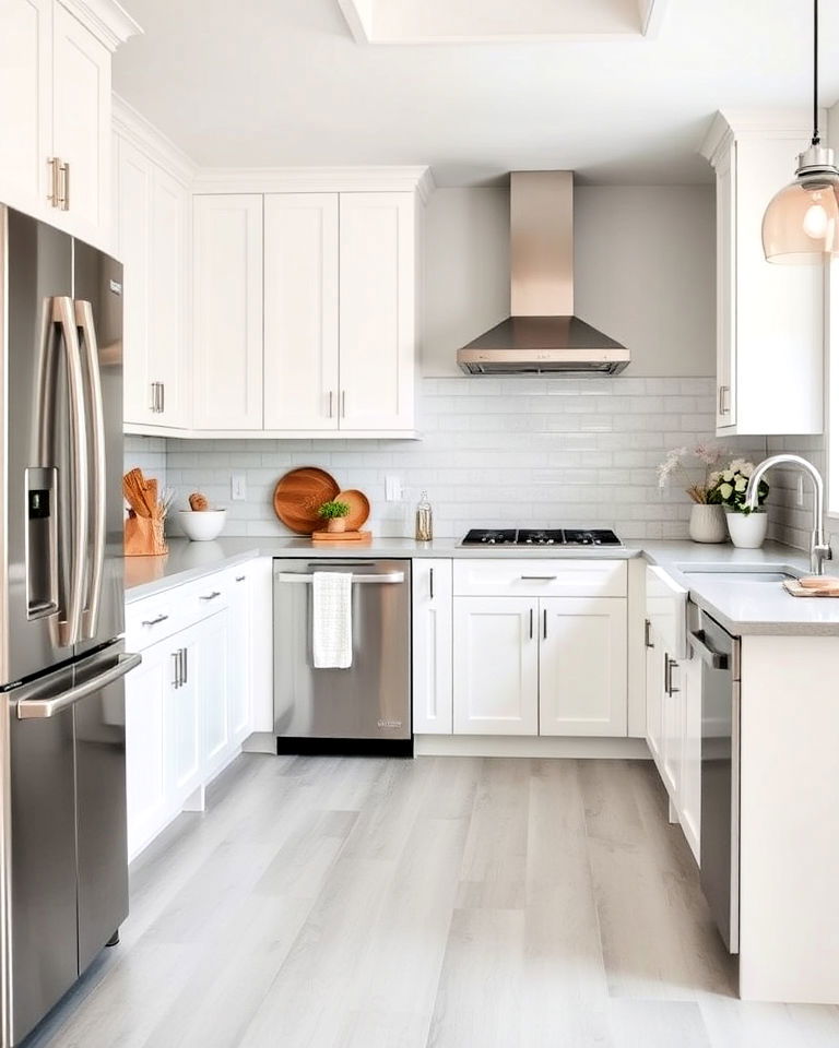 farmhouse kitchen with white and gray palette