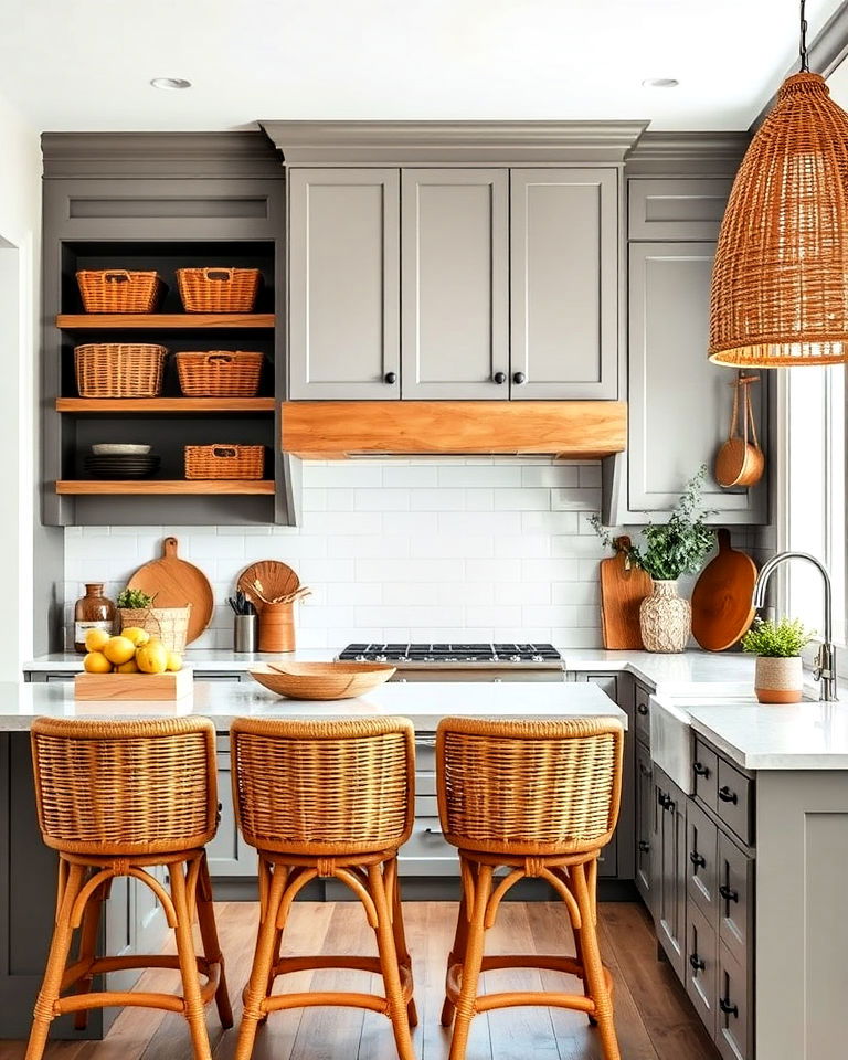 farmhouse kitchen woven textures