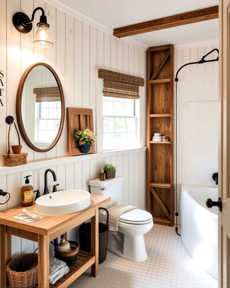 farmhouse style beadboard bathroom
