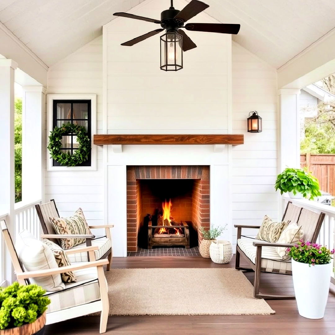 farmhouse style shiplap fireplace for your porch