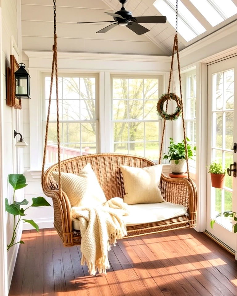 farmhouse sunroom swing and inspiration