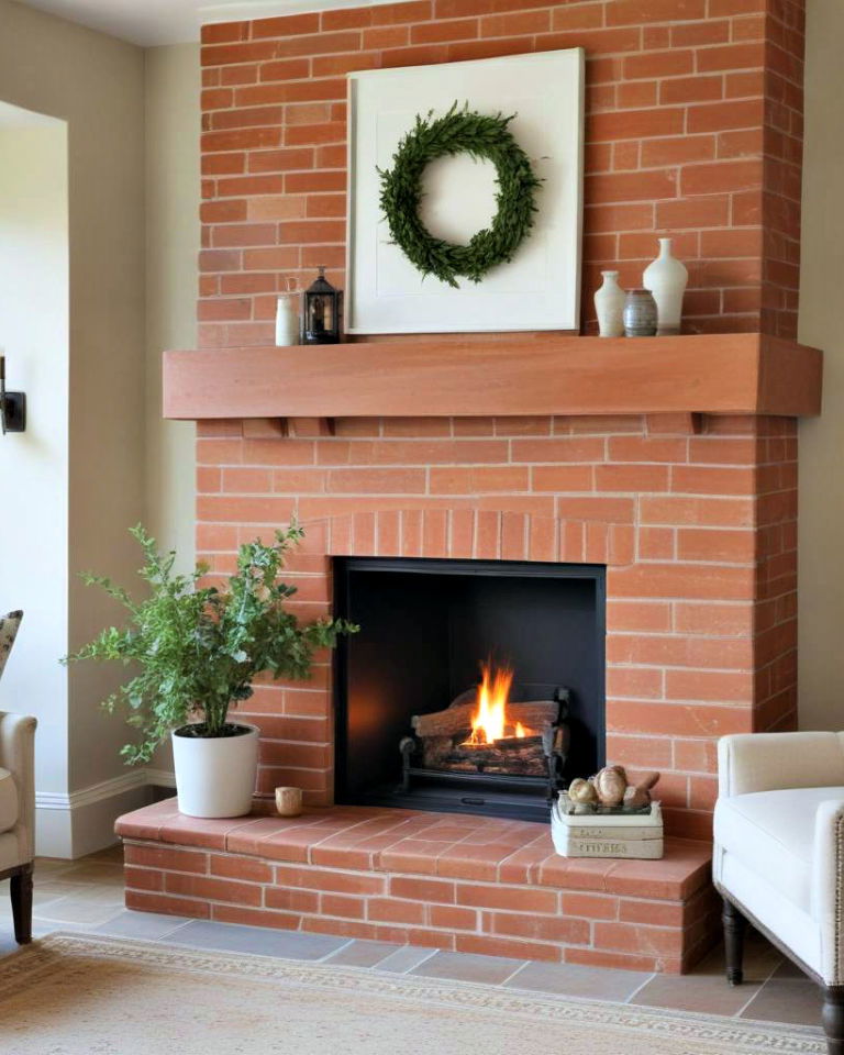 farmhouse terracotta tile fireplace