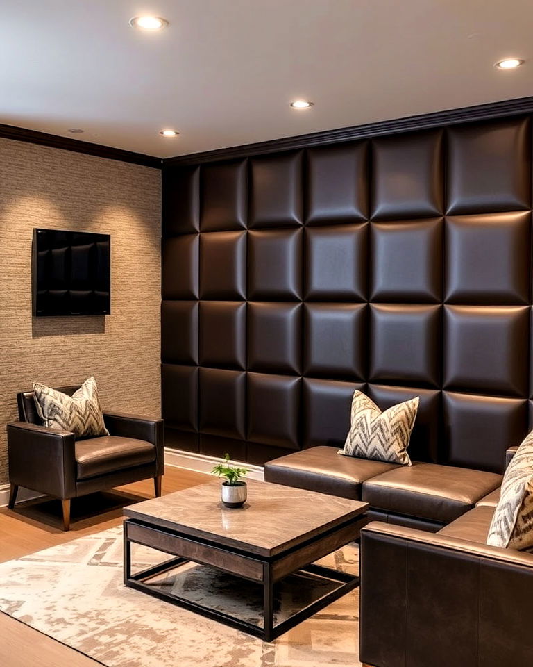 faux leather panels accent wall