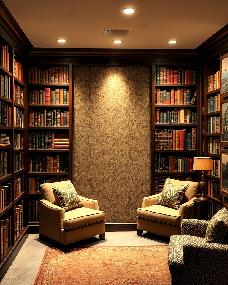 faux library accent wall for basement