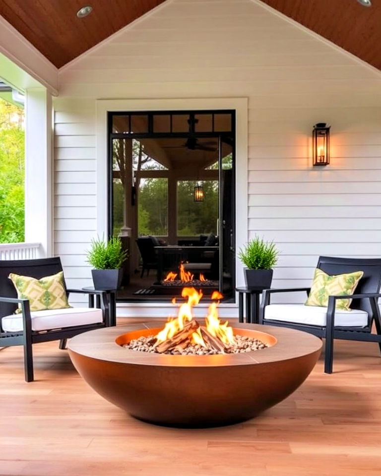 fire bowl to add a modern twist to the porch