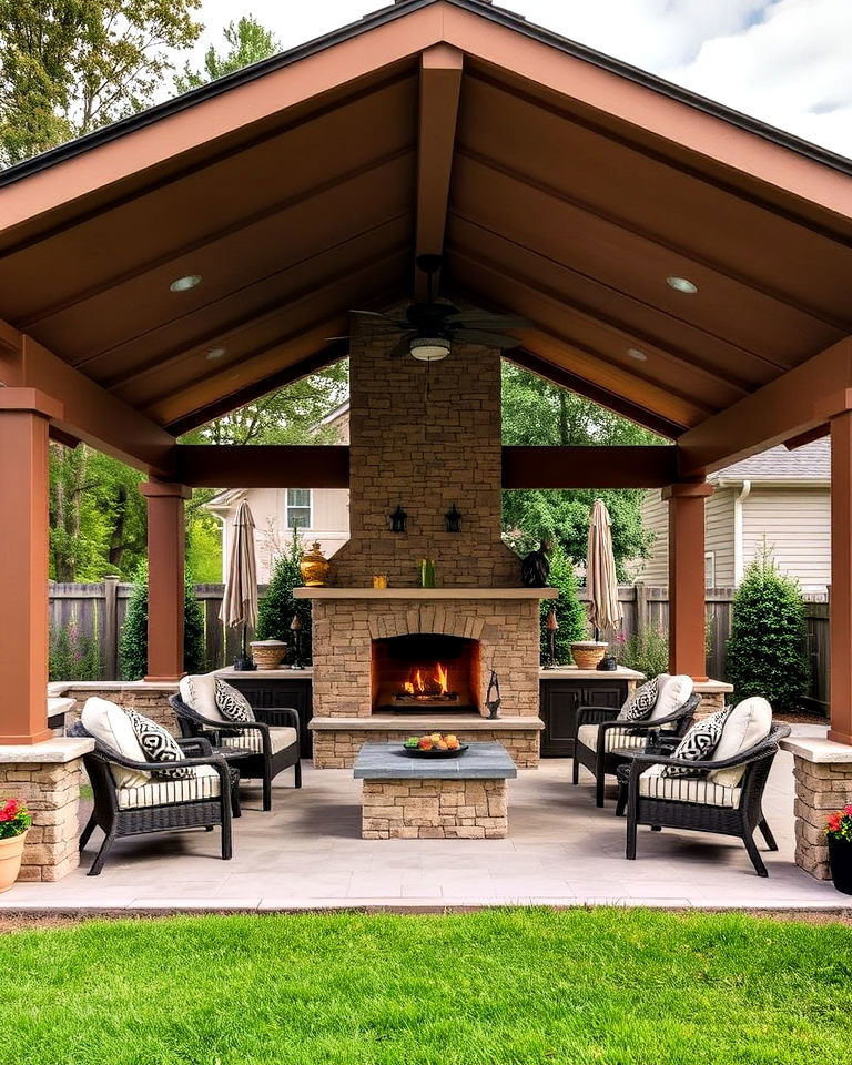 fireplace and retractable roof pavilion