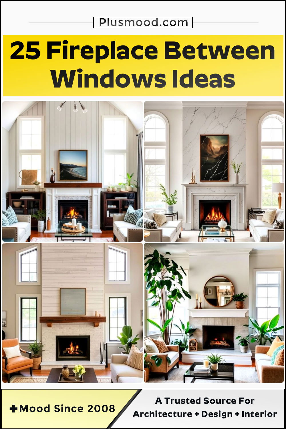 fireplace between windows ideas and inspiration