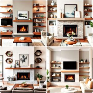 fireplace floating shelves design ideas