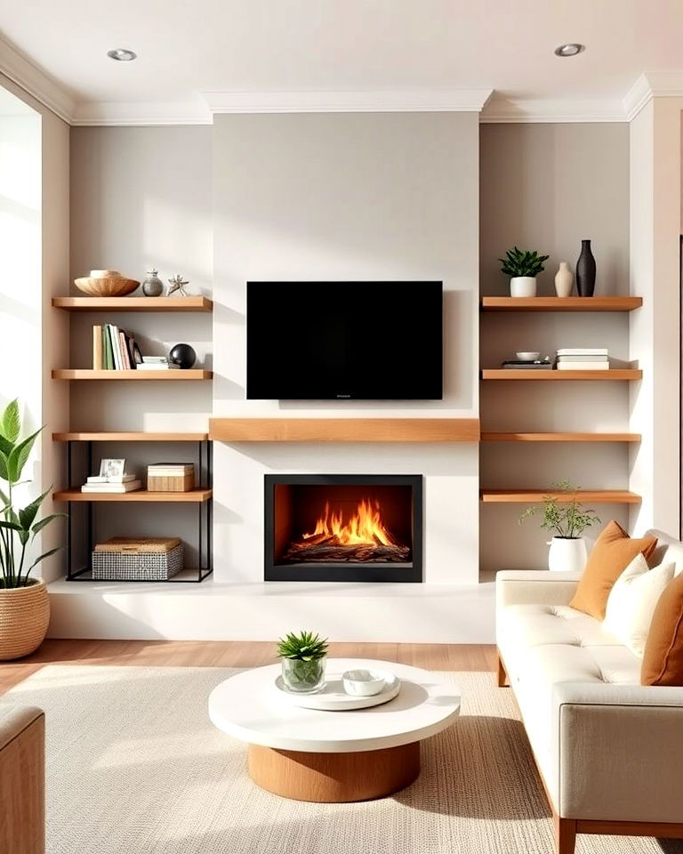 fireplace floating shelves with hidden supports