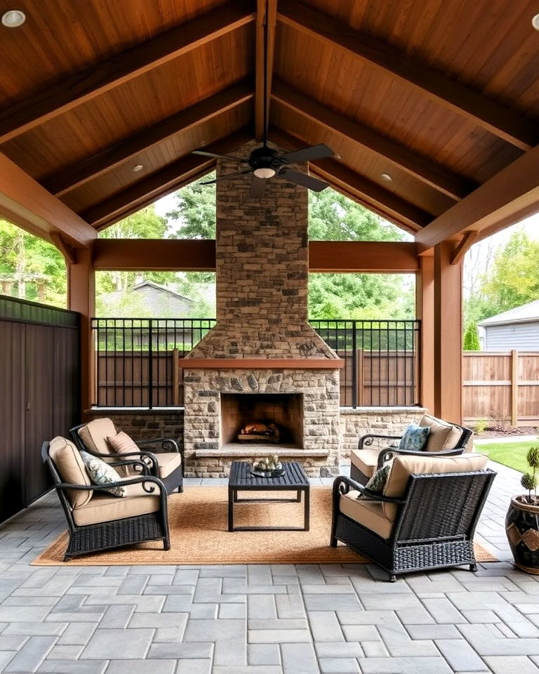 fireplace pavilion with privacy screen to add comfort