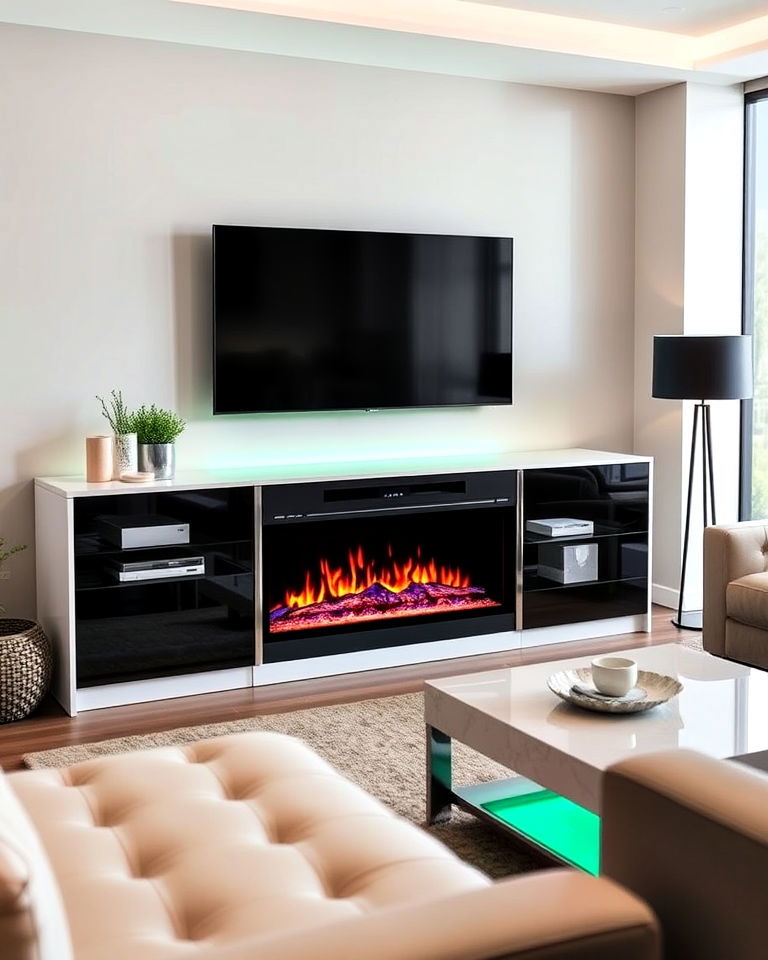 fireplace tv consoles with led flames