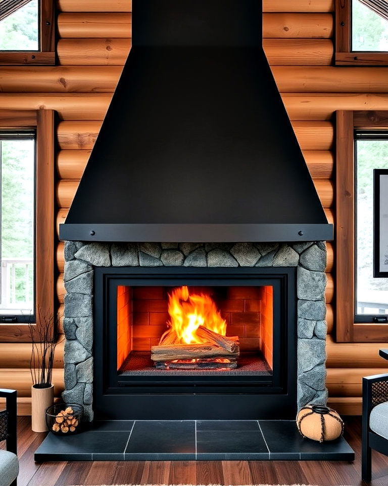fireplace with a metal hood