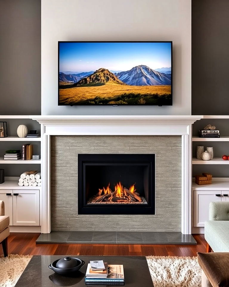 fireplace with a tv mounted above