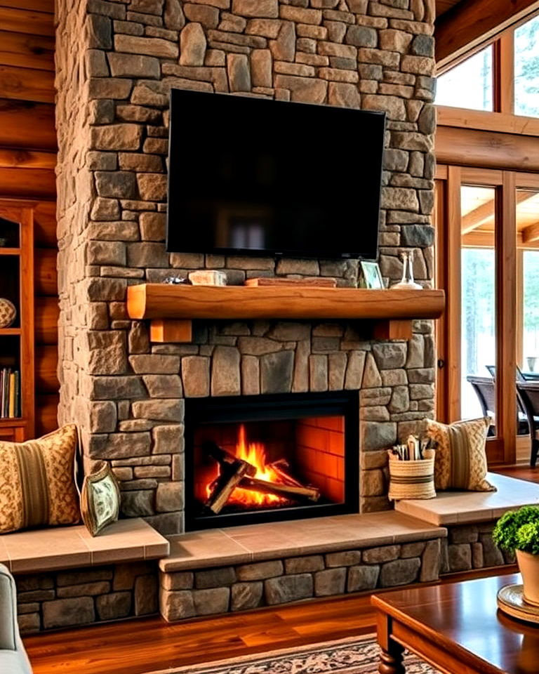 fireplace with built in seating