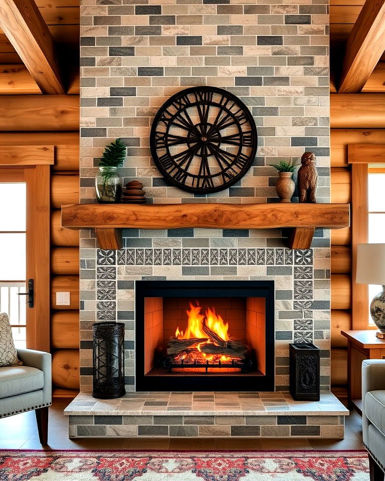 fireplace with custom tile surround