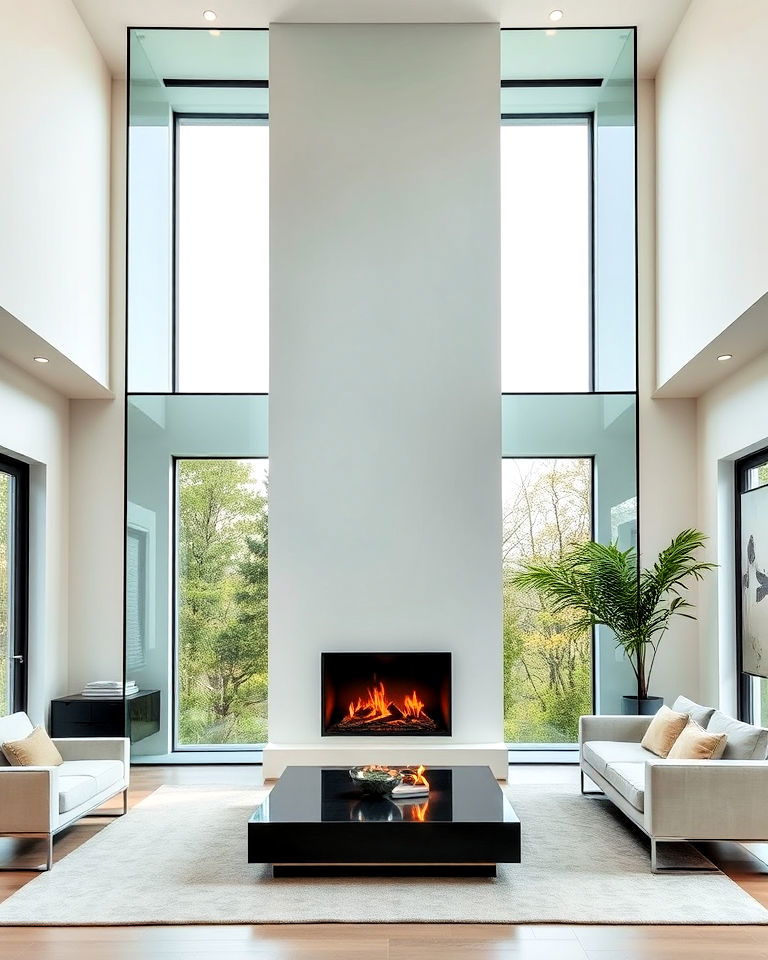 fireplace with floor to ceiling glass surround