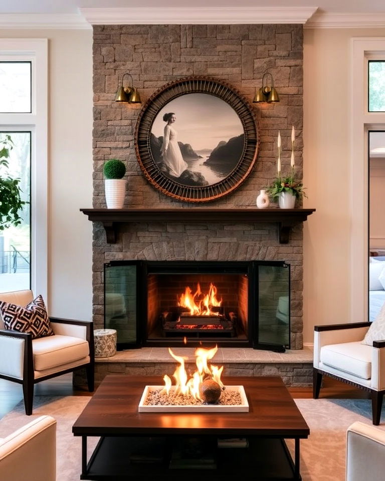 fireplace with glass doors for safety and style