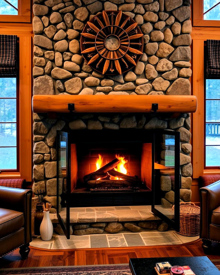 fireplace with glass doors