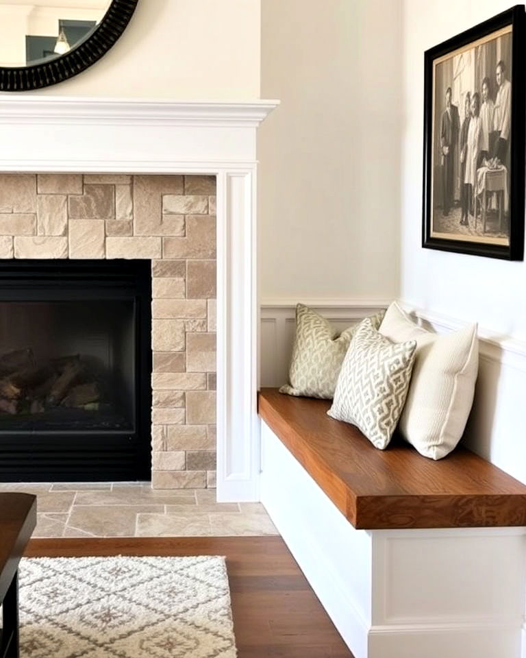 fireplace with recessed bench seating