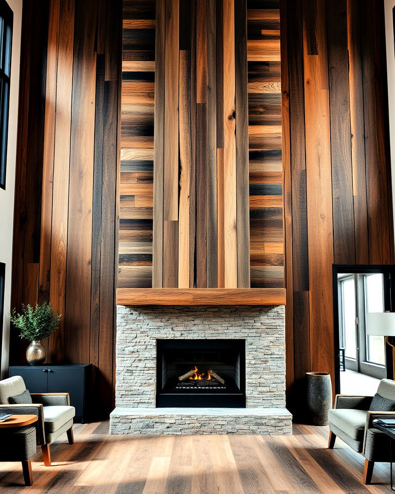 fireplace with reclaimed wood for an eco friendly touch