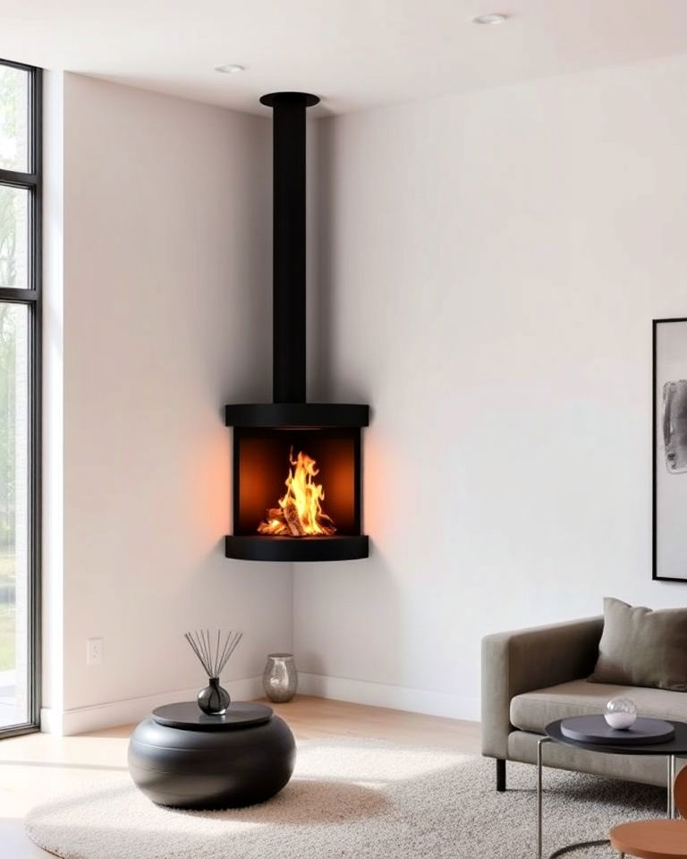 floating corner fireplace