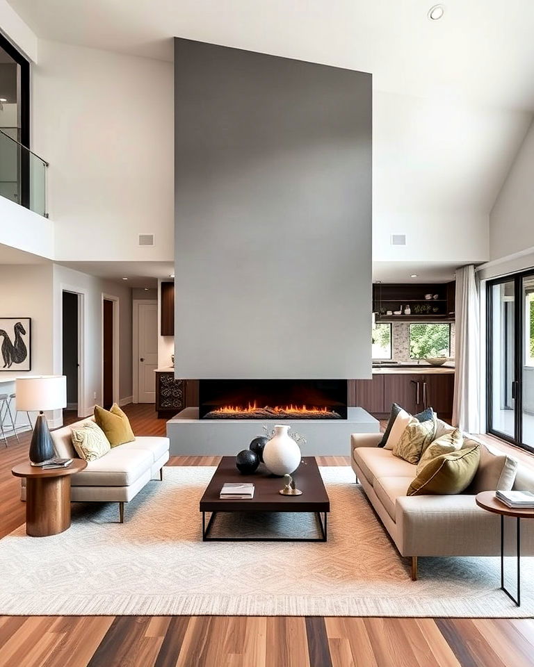 floating sectional with fireplace divider