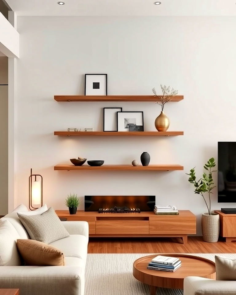 floating shelves for zen living room