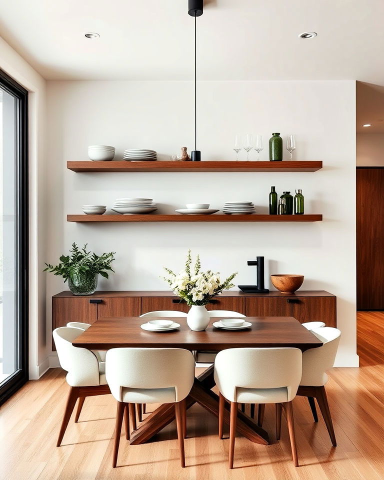 floating shelves in dining room
