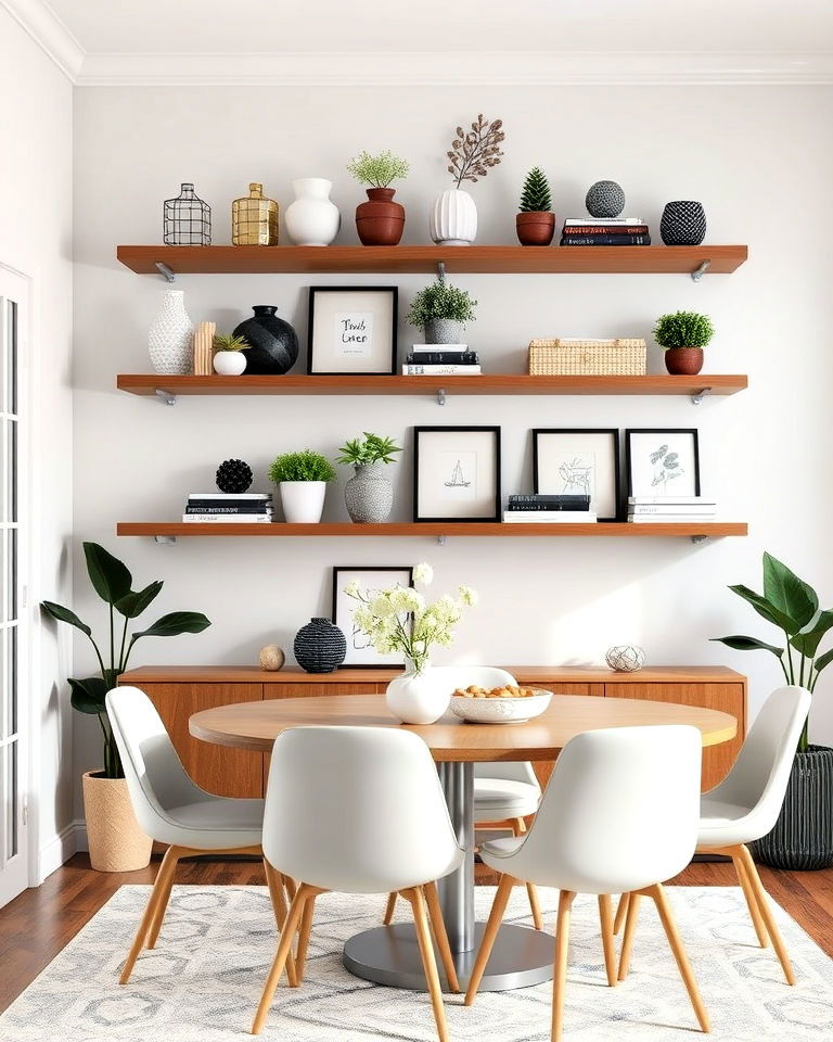 floating shelves with decor items