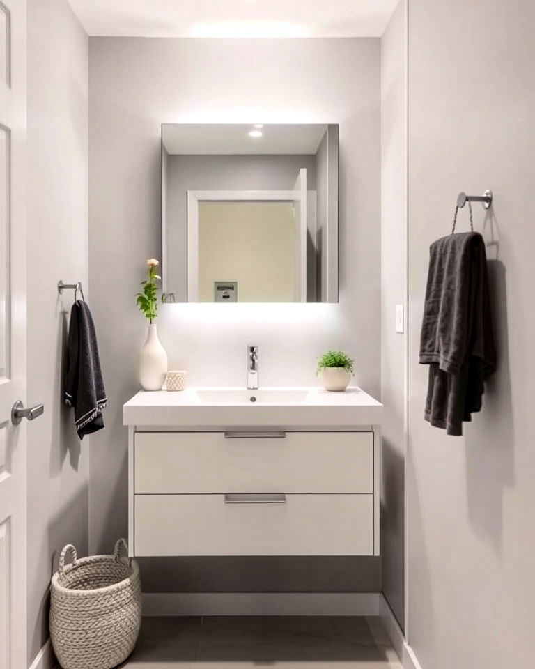 floating vanity for a modern hallway bathroom