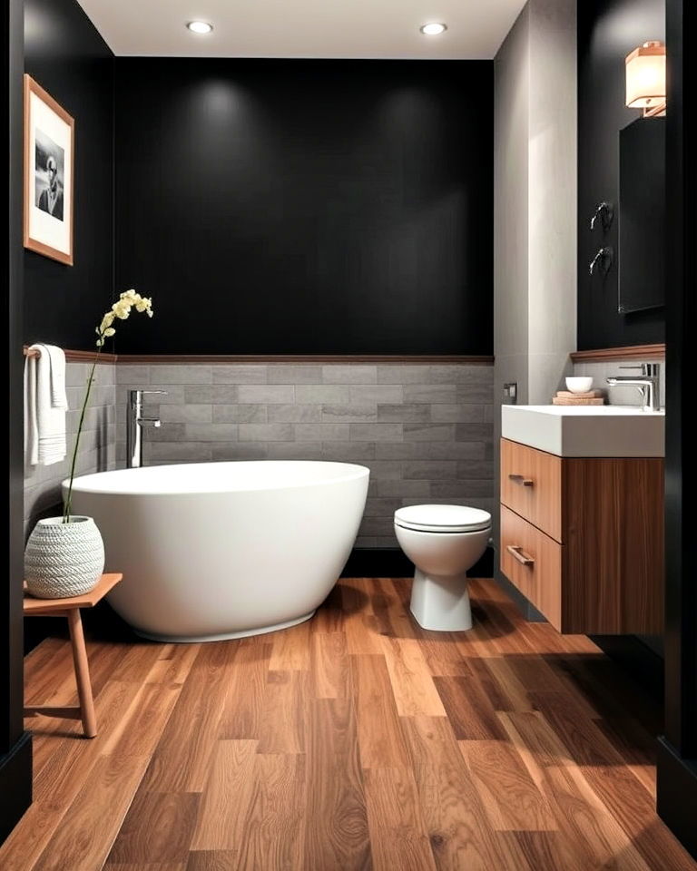 floating wood floor for easy installation in bathroom