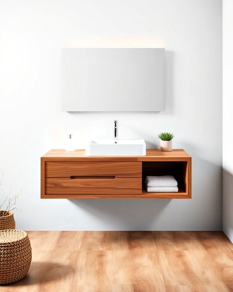 floating wood vanities for natural warmth