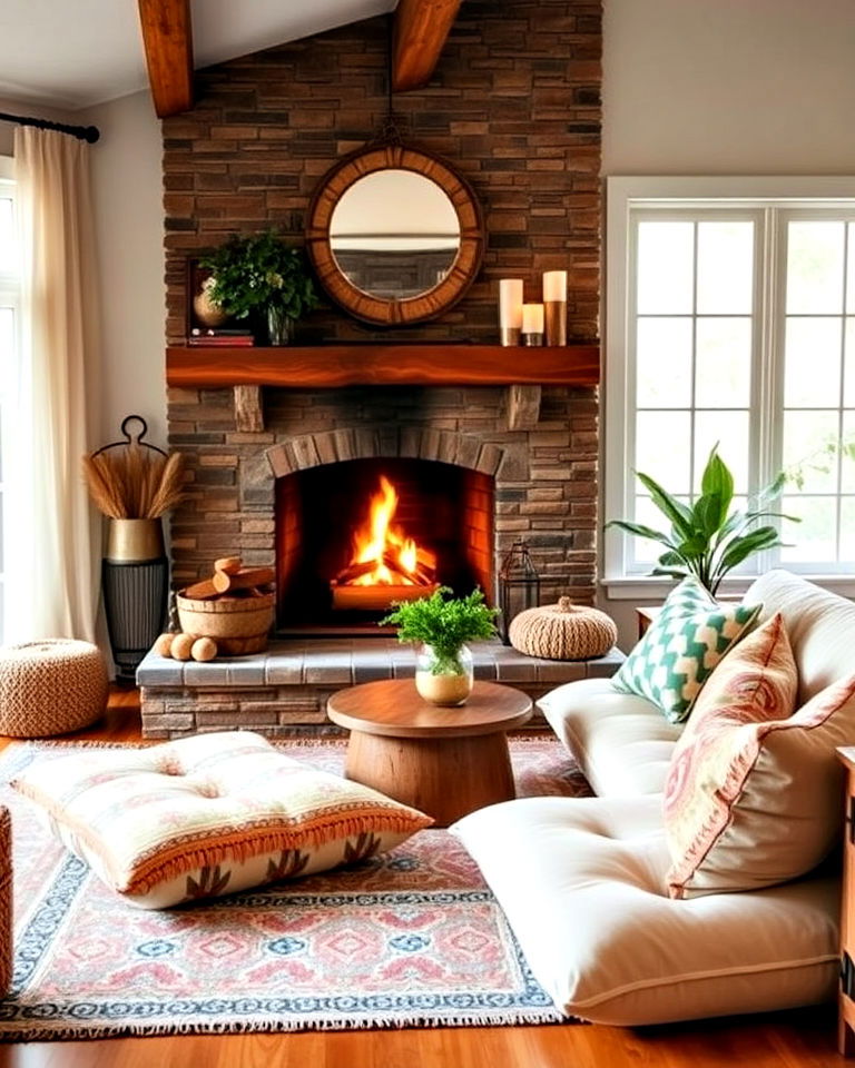 floor cushions for casual fireplace seating