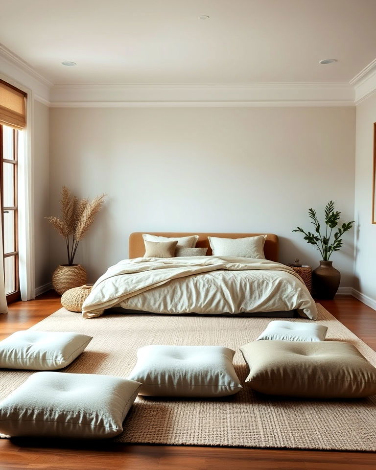 floor cushions to anchor the bedroom