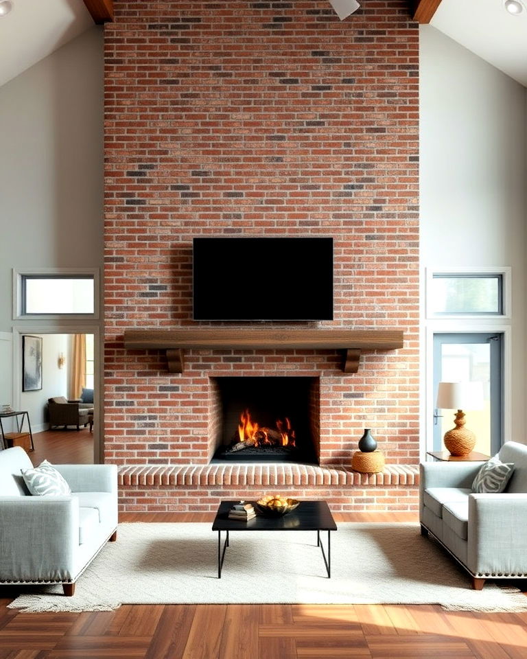 floor to ceiling brick fireplace