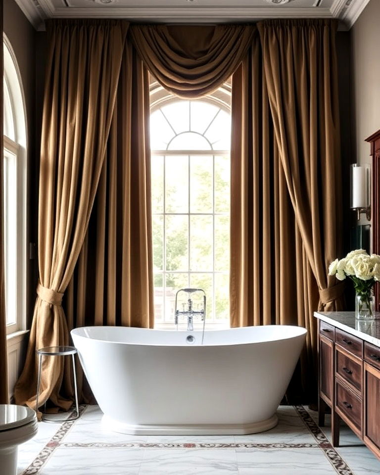 floor to ceiling curtains in the bathroom