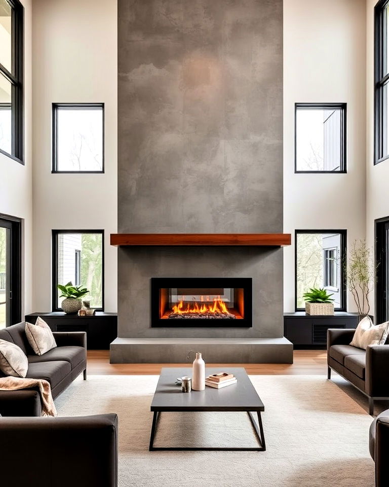 floor to ceiling fireplace with floating mantel