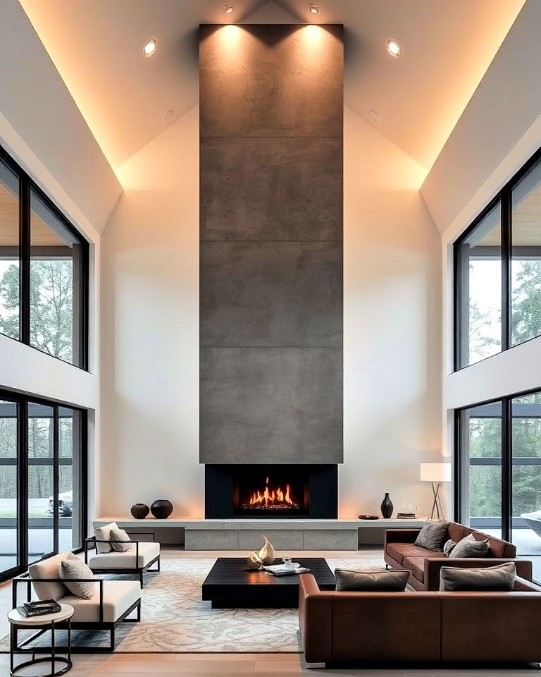 floor to ceiling fireplace with sleek modern design