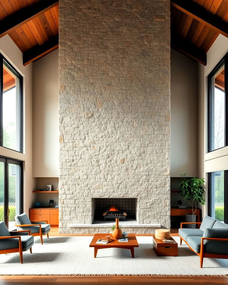 floor to ceiling stone fireplace