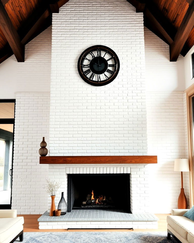 floor to ceiling white brick fireplace