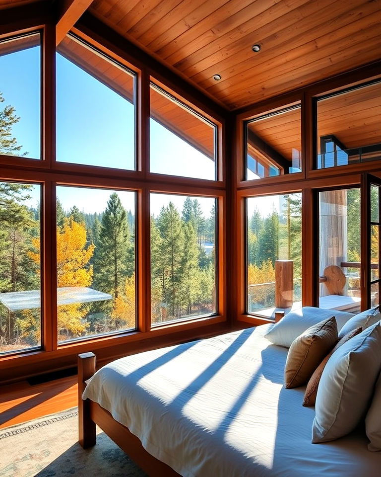 floor to ceiling windows cabin bedroom