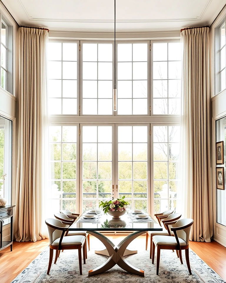 floor to ceiling windows flood dining room