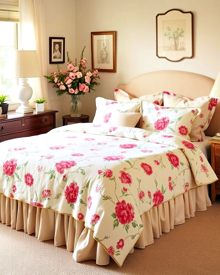 floral bed linens for 60s inspired bedroom